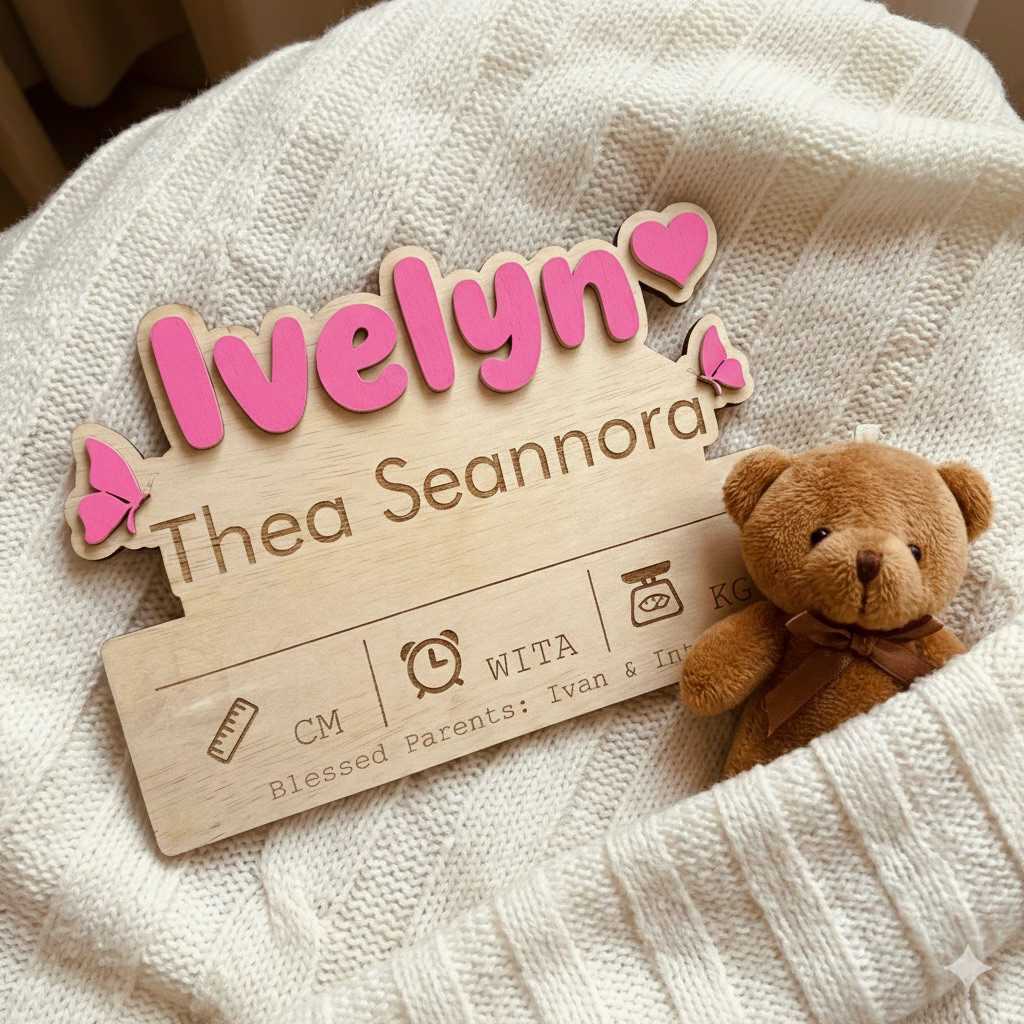 BABY BOARD BINAR | Papan Nama Bayi Kayu