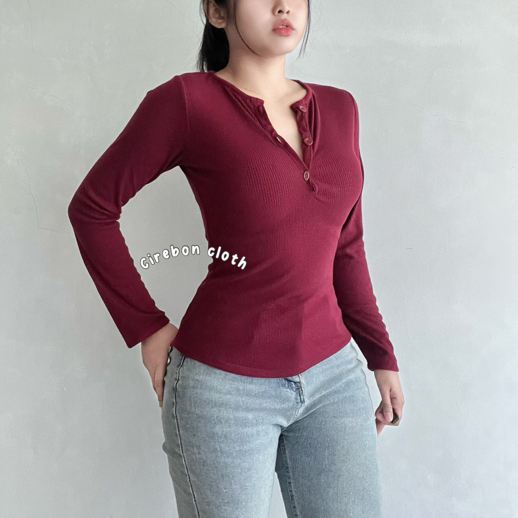 KIYANA Cirebon Cloth - Ari Top / Atasan Basic Wanita /Atasan Knit Lengan Panjang Wanita / High Neck 
