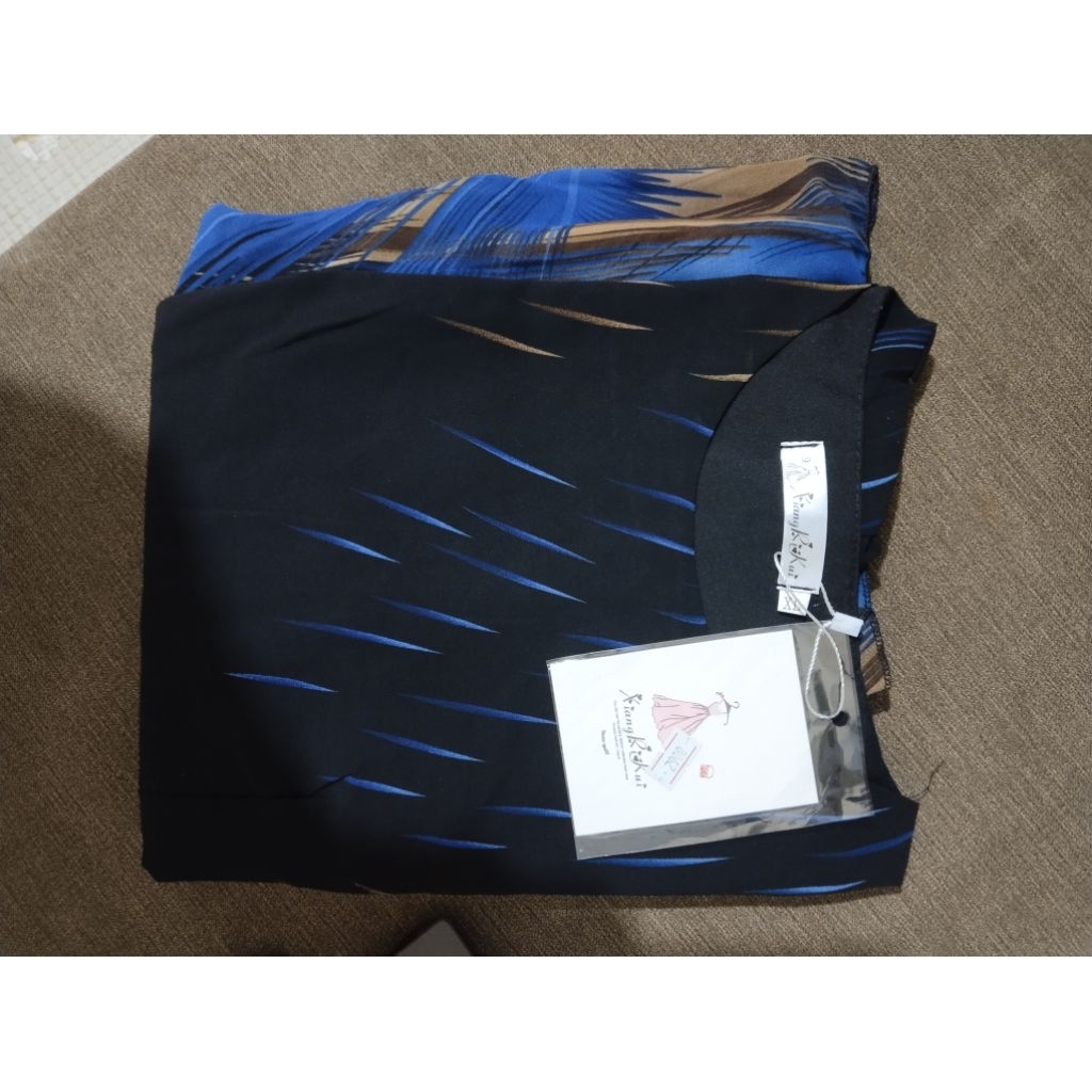 dress wanita korean style hitam biru