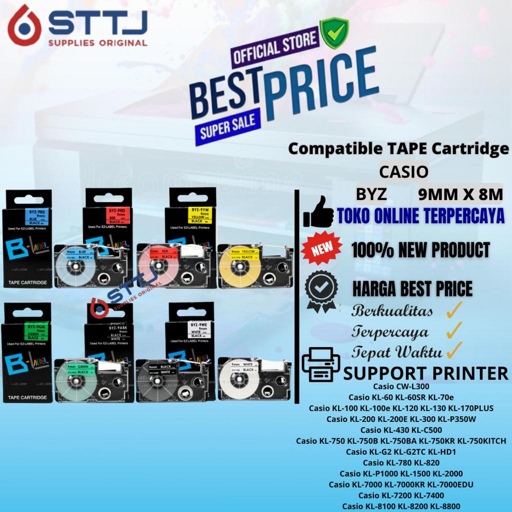 Label Tape Casio 9mm 8m Compatible Printer KL60 KL120 KL7400 KL820 - BYZ 9GN