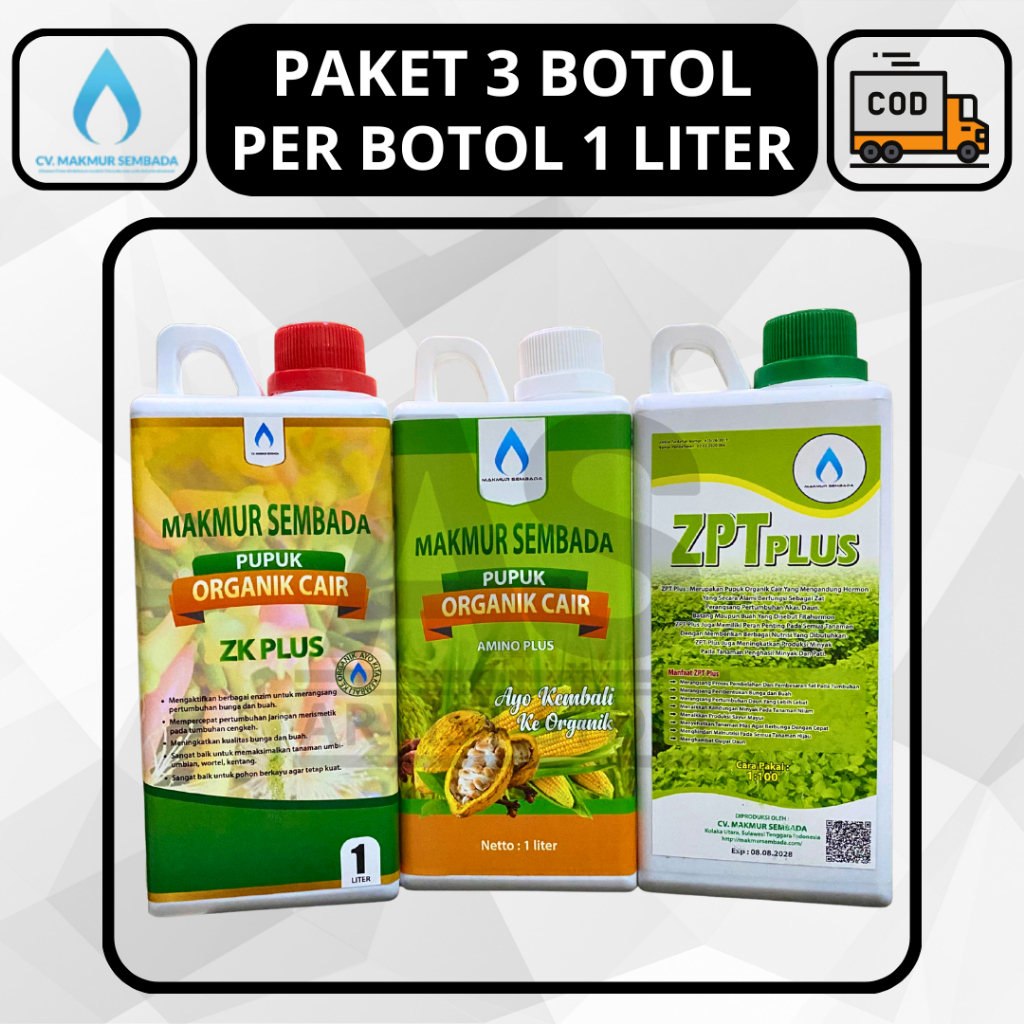 3 BOTOL Makmur Sembada - Amino Plus ZK Plus Zpt Plus 1 Liter Pupuk Organik Cair POC