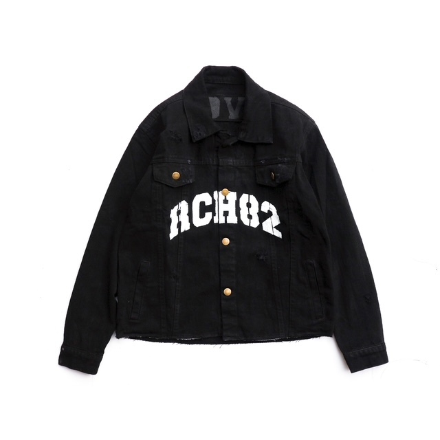 DURCHVOLK / VJJ507 / Jaket Jeans Denim Pria Wanita Painting Ripped Patch Big Size Hitam