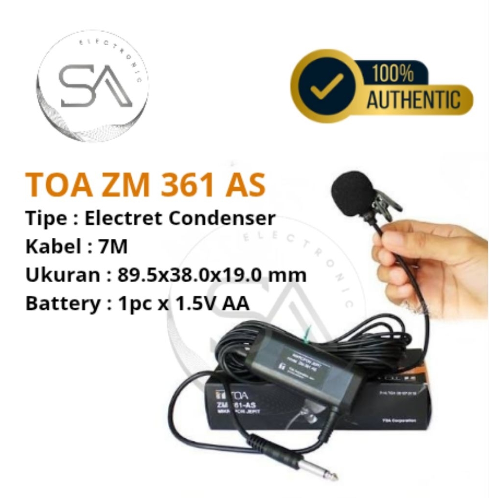 Mic Jepit TOA ZM 361 AS / Mic clipon TOA /Mic imam untuk masjid musholla / clip on microphone