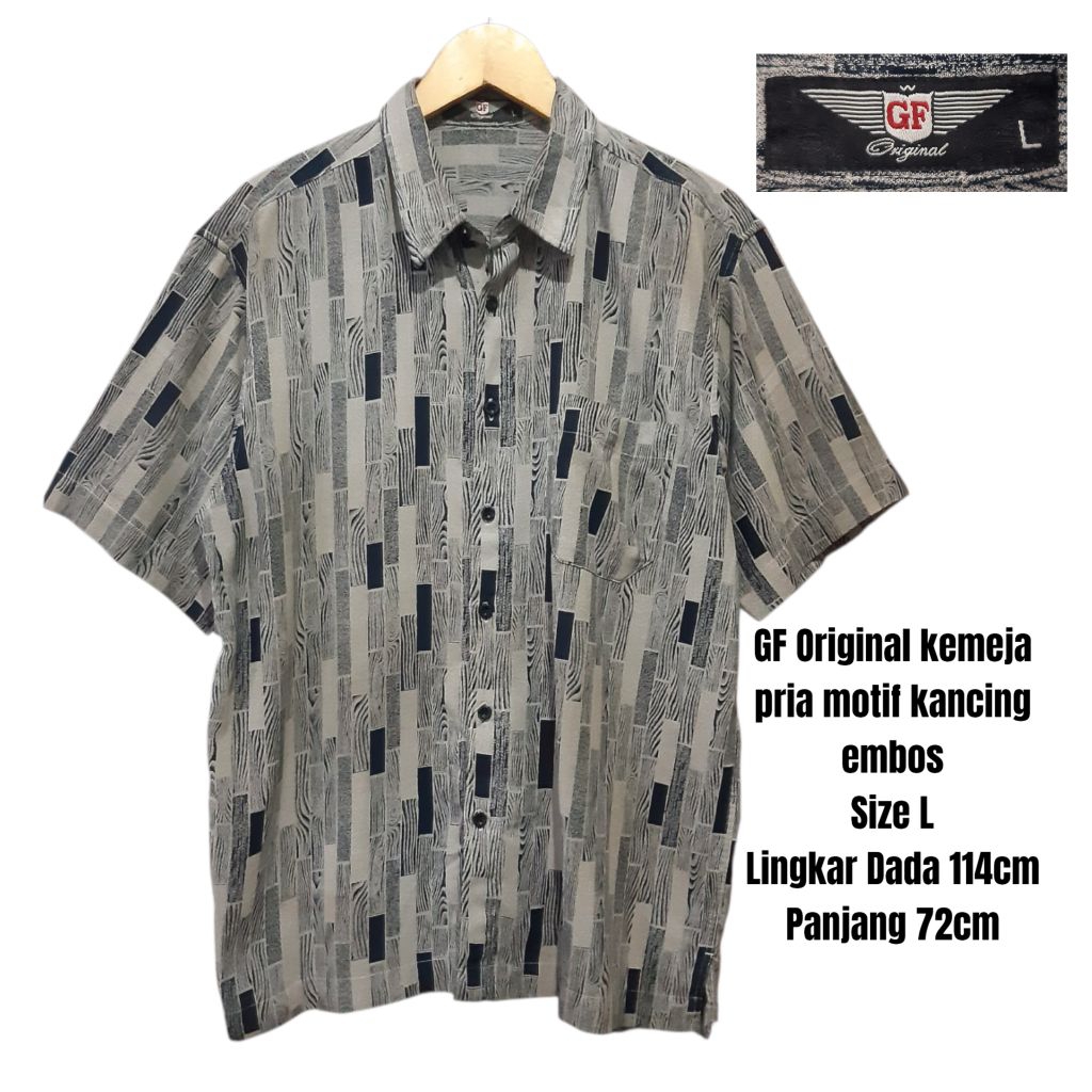 GF Original kemeja pria motif kancing embos