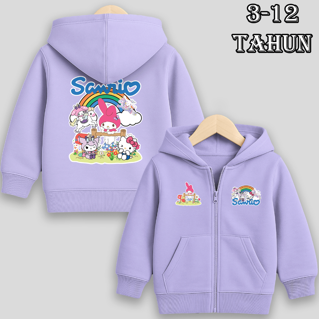 Jaket hoodie Zipper Karekter Sanrio Cinnamoroll Anak Perempuan Usia 3-13 Tahun Jacket Hodie Kuromi