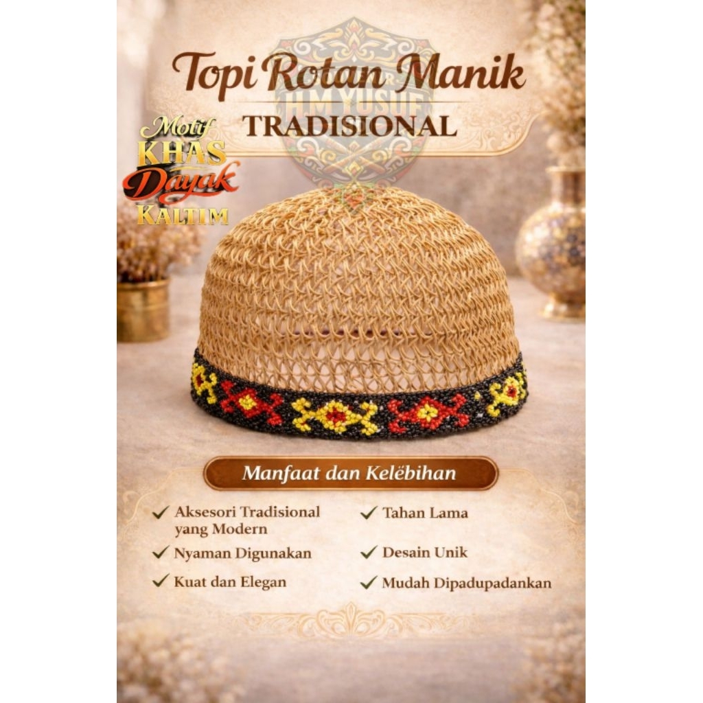 KOPIAH ROTAN MANIK MOTIF ASLI KALIMANTAN BAHAN KUAT DAN RAPI KOPIAH SONGKO PECI ROTAN MANIK