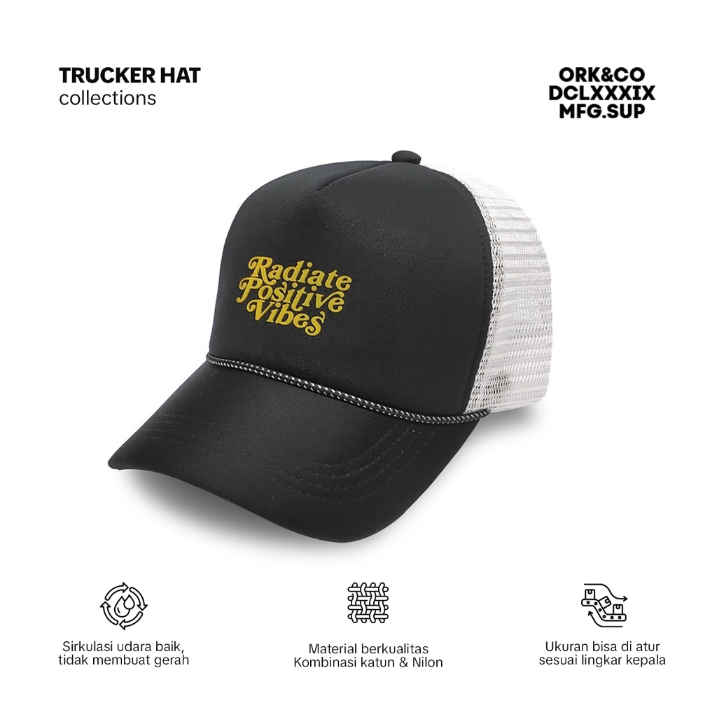 Topi pria distro jaring  trucker hat ork689 Rapovi Black