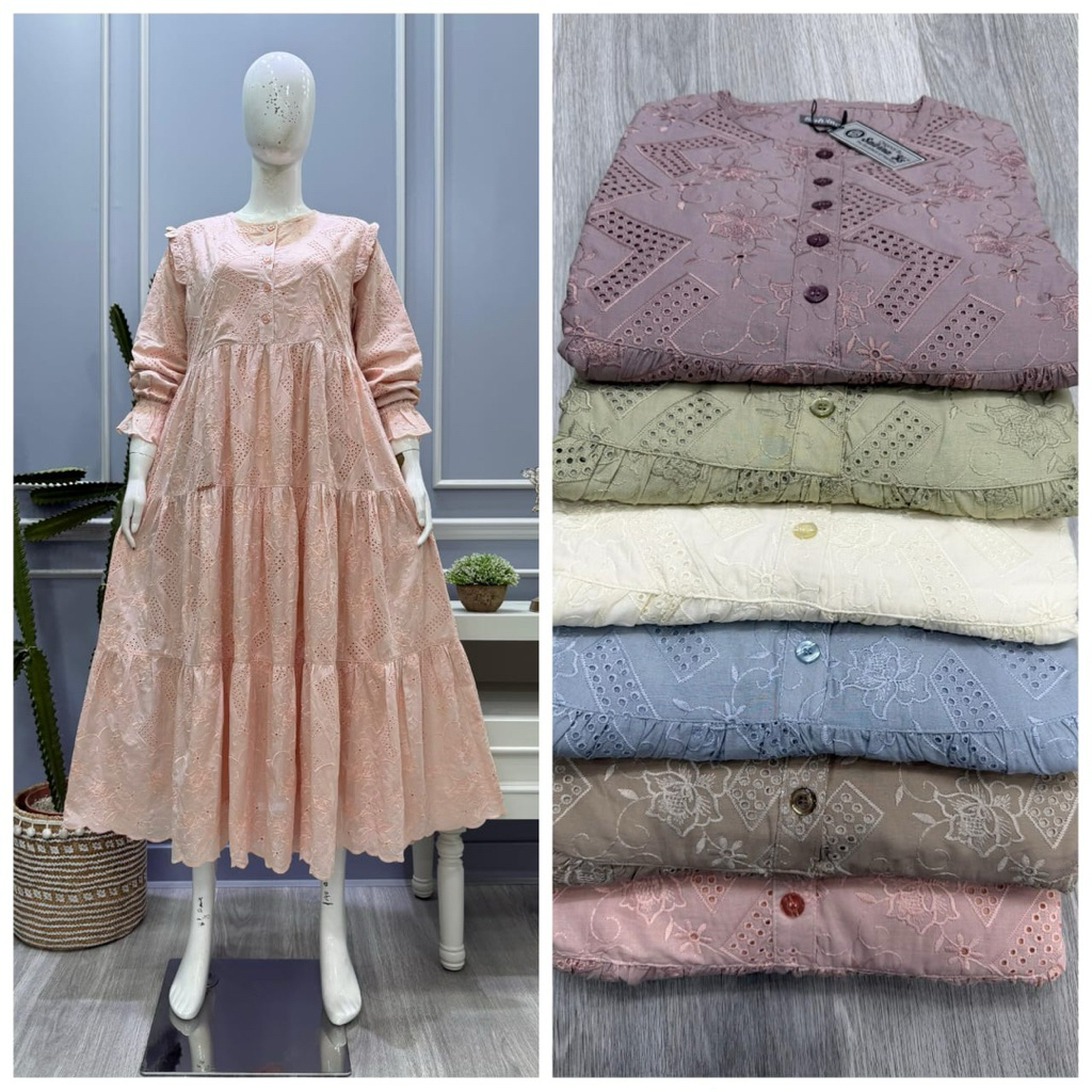 Midi dress Salvina.YS ORI bordir bolong motif bunga