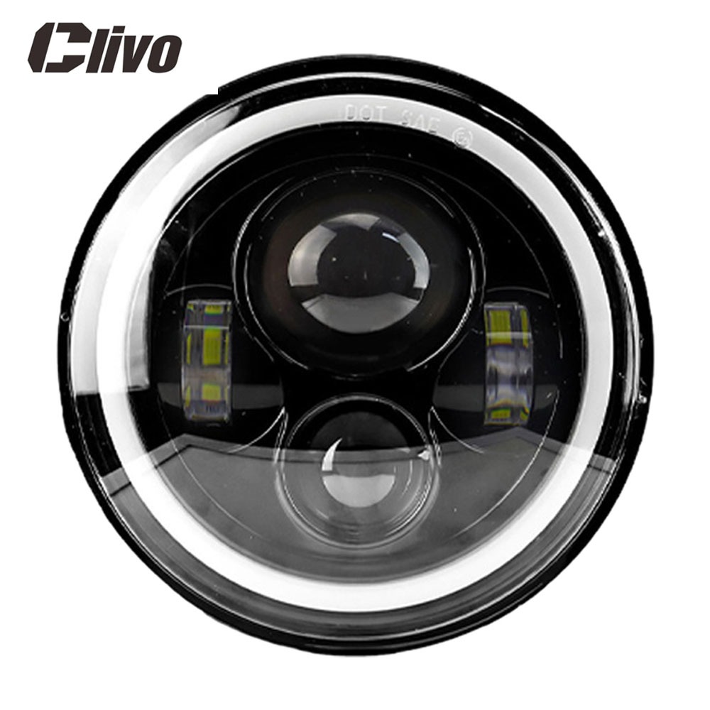 Clivo - Lampu Utama Mobil 7 Inch Projie Plus 4 LED Dipimpin Lampu Depan Bulat Sepeda Motor Jeep Jimn