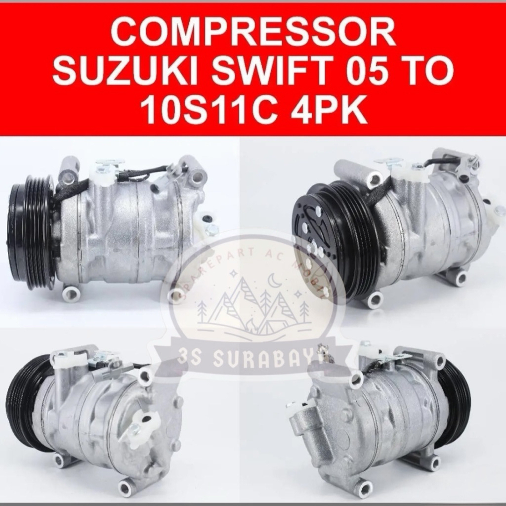 Kompresor Swift 2005-2012 4 Pk 10S11C Model denso Compressor Suzuki (Baru/New)