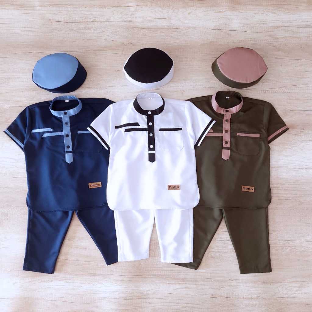 DAFFA - KOKO DAFFA 17 - SETELAN ANAK BAJU CELANA KOKO + PECI ANAK DAN BAYI KATUN TOYOBO