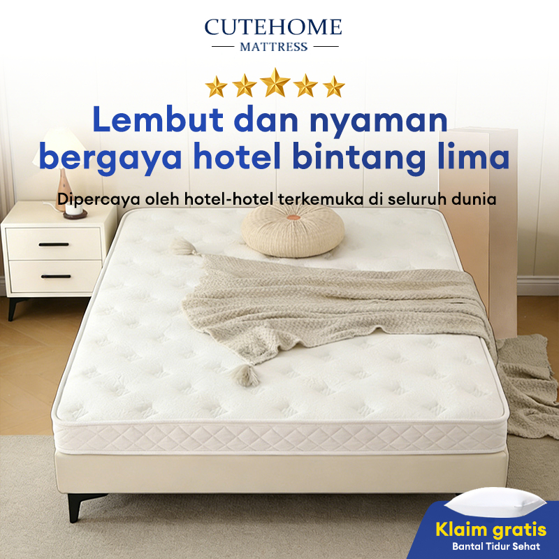 CUTEHOME Kasur Springbed -Kemasan Vakum- FREE Bantal - Ukuran Kasur 90x200, 120x200, 160x200, 180x20