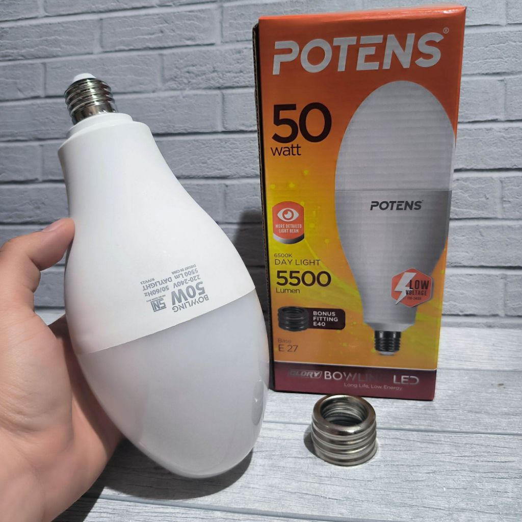 POTENS Lampu LED 50 Watt 5500 Lumen E27 Day Light Low Voltage Bonus Filamen E40