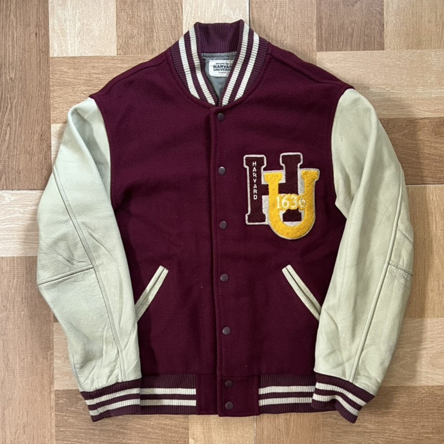 Vintage Harvard Varsity Jacket with Wool/Leather Sleeve Size M