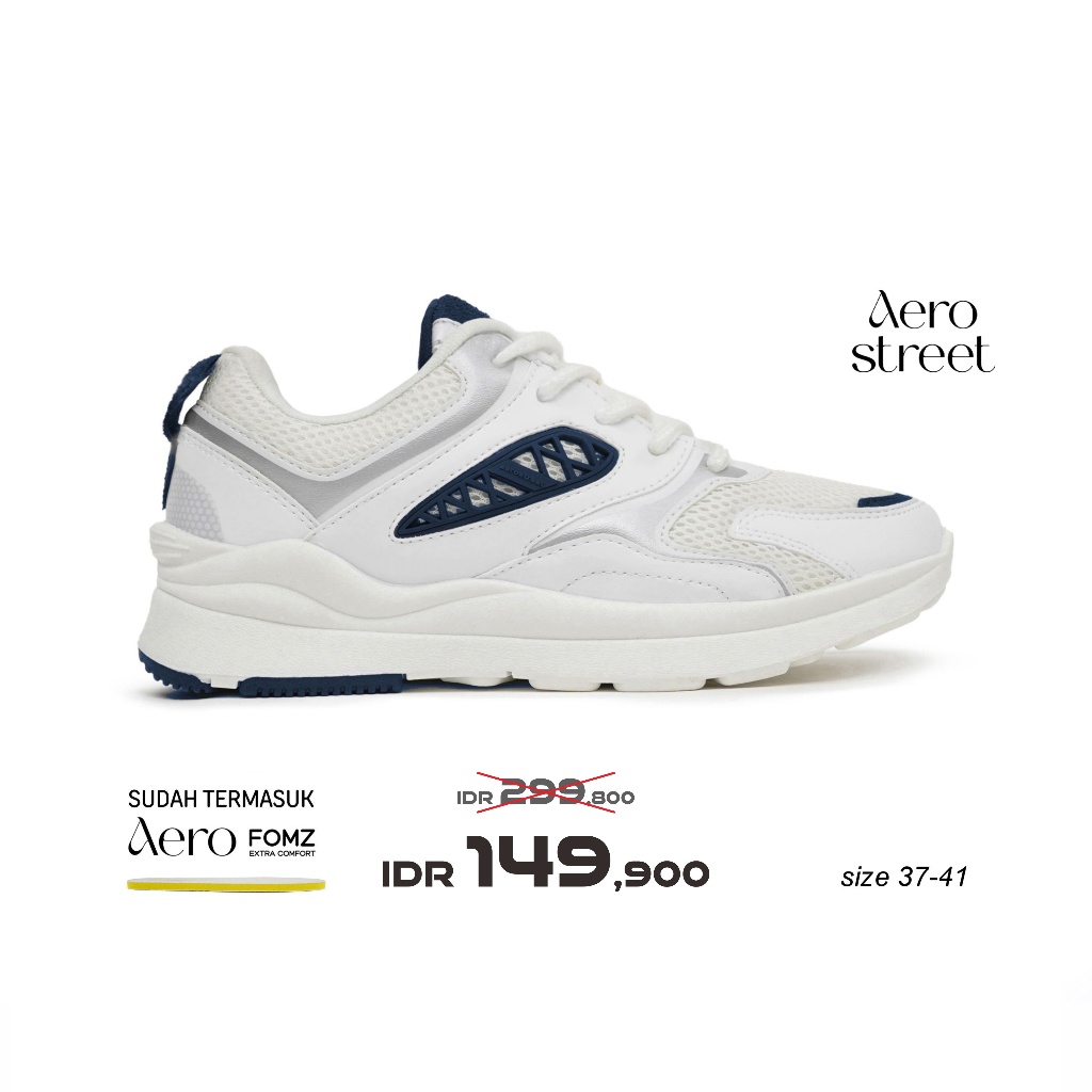 Aerostreet Lizzie Sneakers Wanita Putih/Abu Muda/Putih Sepatu Cewek Women Casual Sporty Ringan Empuk