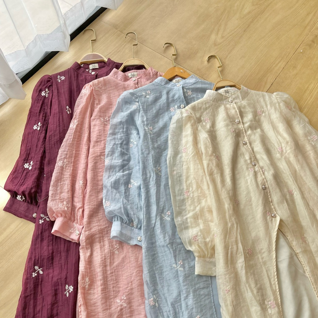 LONG TUNIK BORDIR FLOWER//PAKAIAN WANITA PREMIUM//RAYA SERIES FULL FURING//BEST SELLER