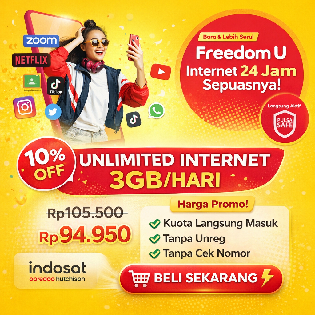 Paket Data Indosat 3GB Unlimited 30 Hari