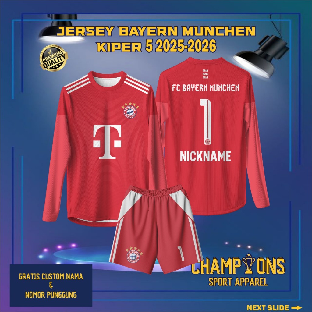 Jersey Sepak bola custom BAYERN MUNCHEN KIPER 2025 2026 – Full Printing Dryfit Milano | Nama & Nomor