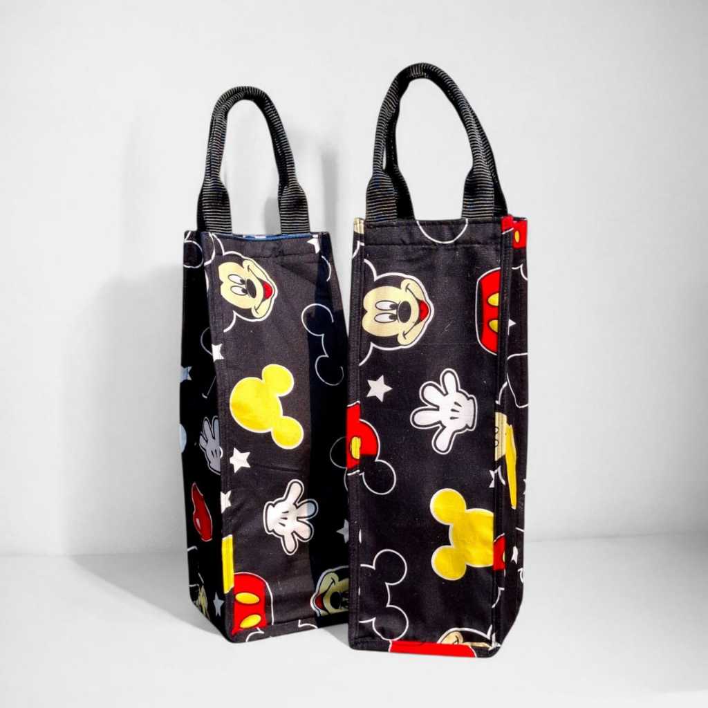 Tas Botol 2 Liter Motif Lucu Tas Tumbler Mickey Mouse Hitam Totebag Karakter Size 12 x 12 x 32 Cm