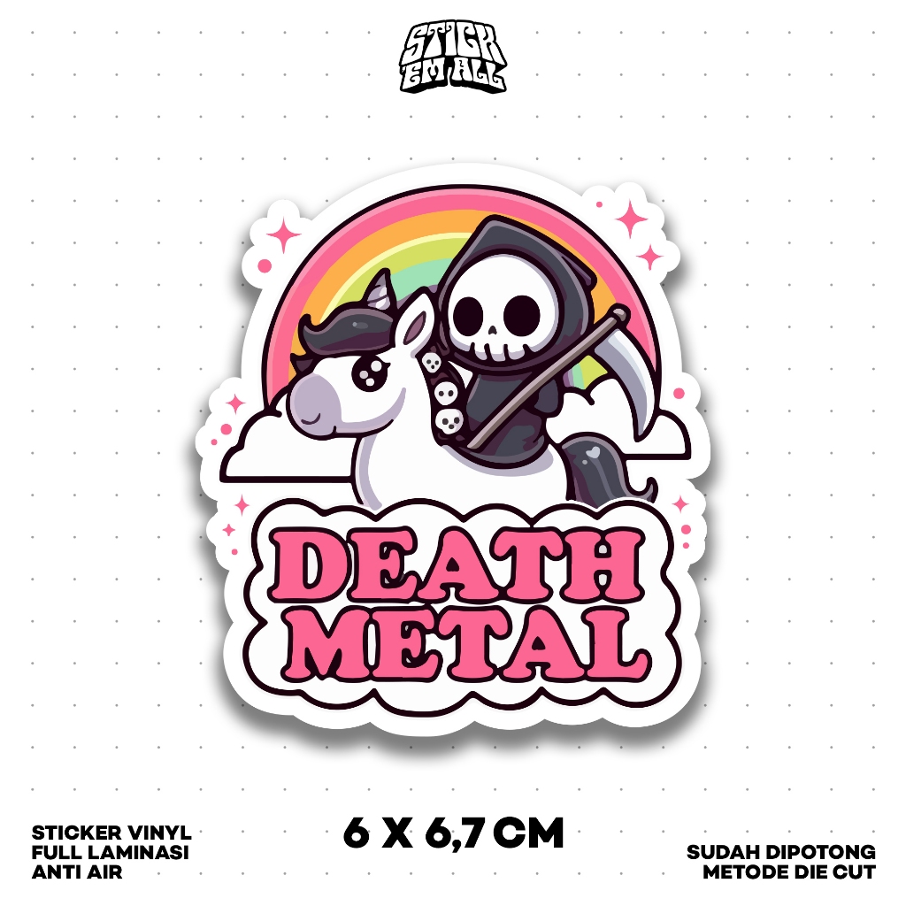 Sticker Death Metal Unicorn | Potongan Die Cut | Stiker Vinyl Anti Air