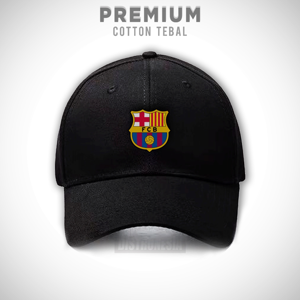 Topi FC Barcelona Logo Premium Cotton Hitam Dewasa Unisex