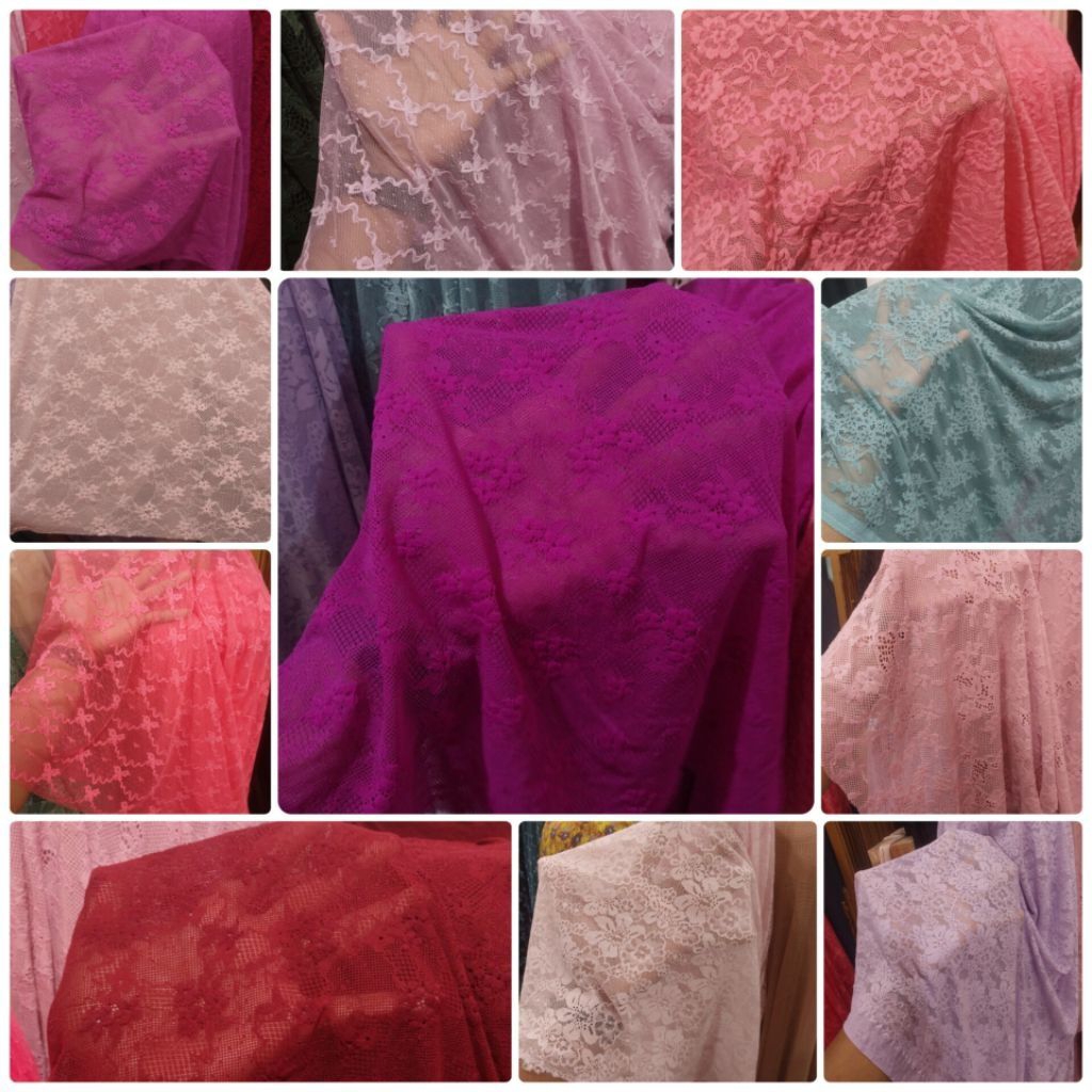 Kain Brokat Katun Stretch / Harga / 0.5m / Kain Brokat Katun Streck Meteran / Bahan Brokat Katun Str