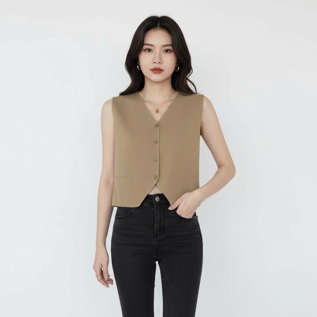 Layla Knit Vest Tank Top | Atasan Wanita Rompi Rajut Korean Style Kekinian Kancing Motif Polos Basic