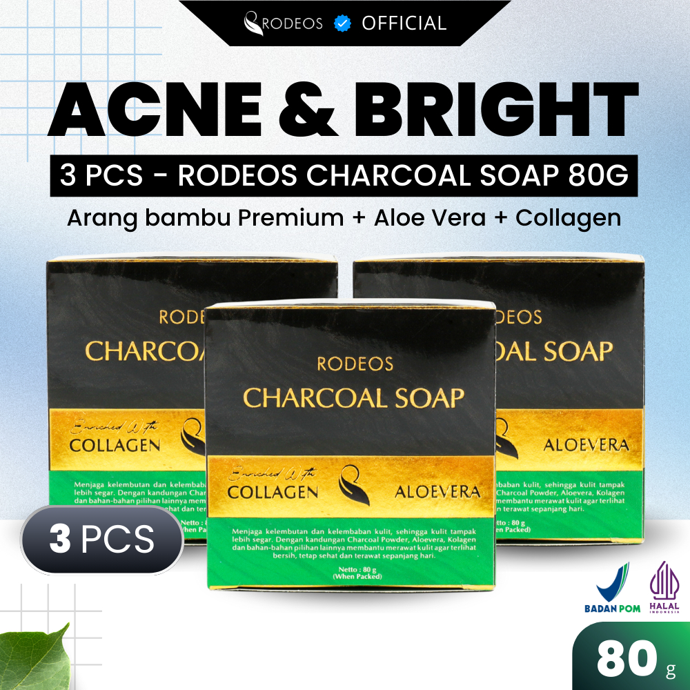 RODEOS Charcoal Soap 80g Paket 3 Pcs - Sabun Cuci Muka Pemutih, Brightening Shop, Sabun Wajah, Sabun