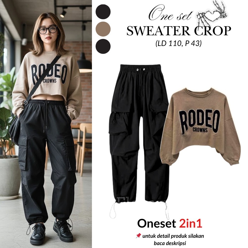Set Outfit Remaja Skena ( Sweater  + Celana Cargo ) Oneset Wanita Korean Style