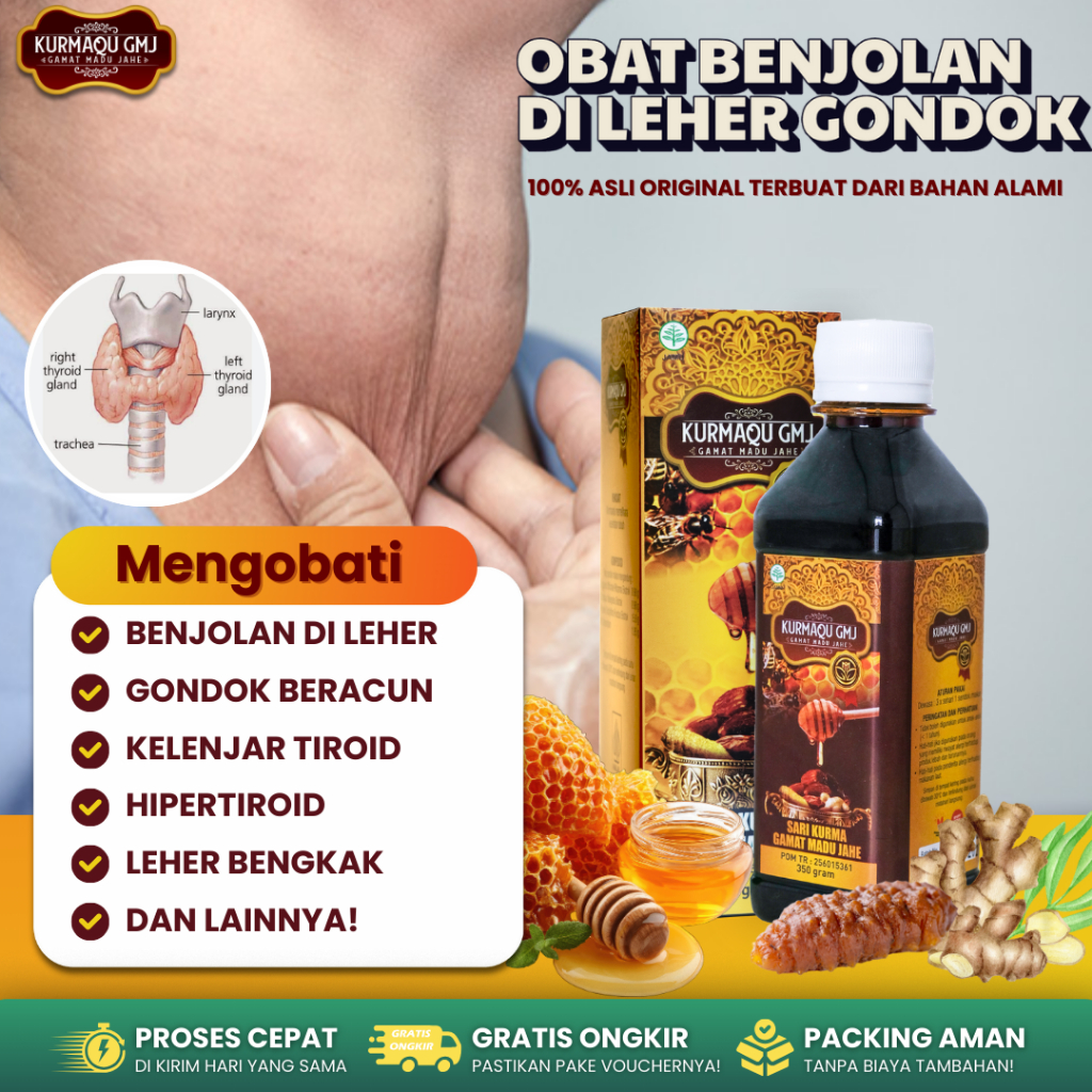 Madu Obat Gondok Gondongan Tiroid Sakit Saat Menelan, Benjolan  Bengkak di Leher Herbal KurmaQu
