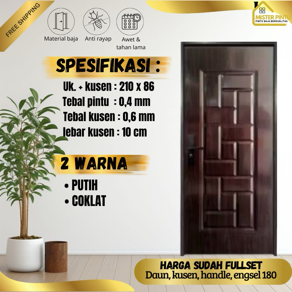 Pintu Baja 0412 Pintu Baja Ekonomis  Pintu Baja Set Pintu Plate Baja / Pintu + Kusen + Handle Anti K