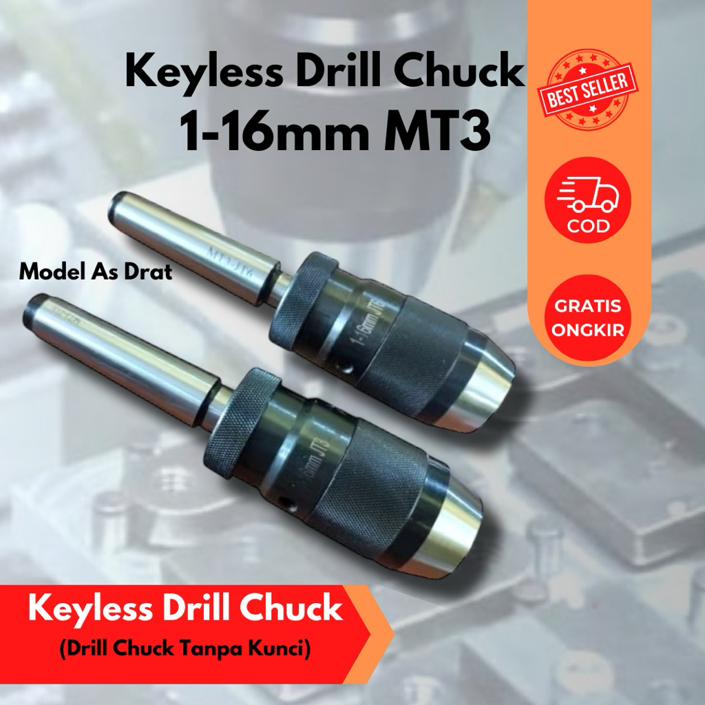 Set Drill Chuck 1-16mm MT3 / Drill Chuck Keyless MT3 Baru