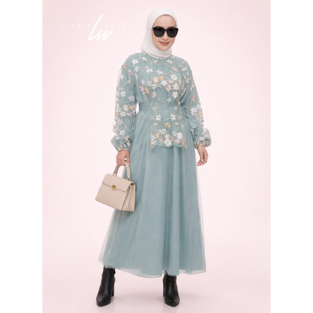 (COD 1PCS) LD120CM GAMIS BRUKAT TIMBUL BAHAN MAXMARA DENGAN TILE PREMIUM