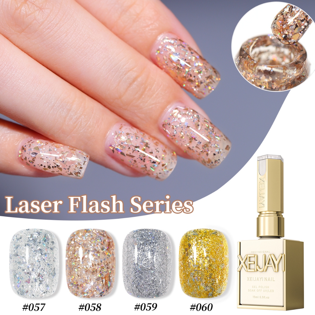 XEIJAYI 15ml cat kuku gel glitter emas perak baru, cocok untuk salon kuku dan semua warna kulit