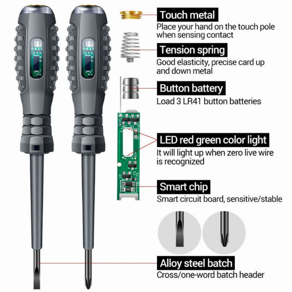 Obeng Tes Pen Bolak Balik 2 LED Indikator Tester Multifungsi