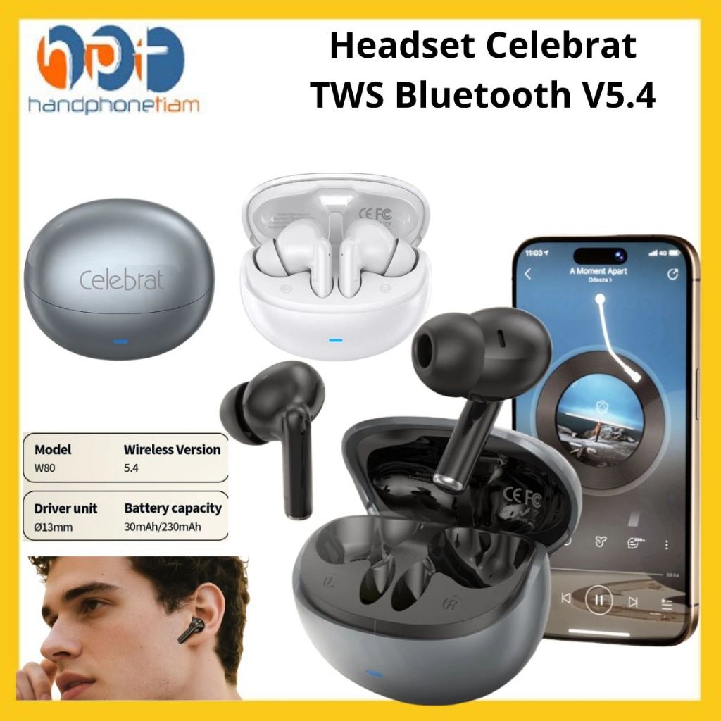 TWS Celebrat W80 Earbuds Wireless Bluetooth 5.4 Stereo Sound Rich Bass Original Tahan keringat