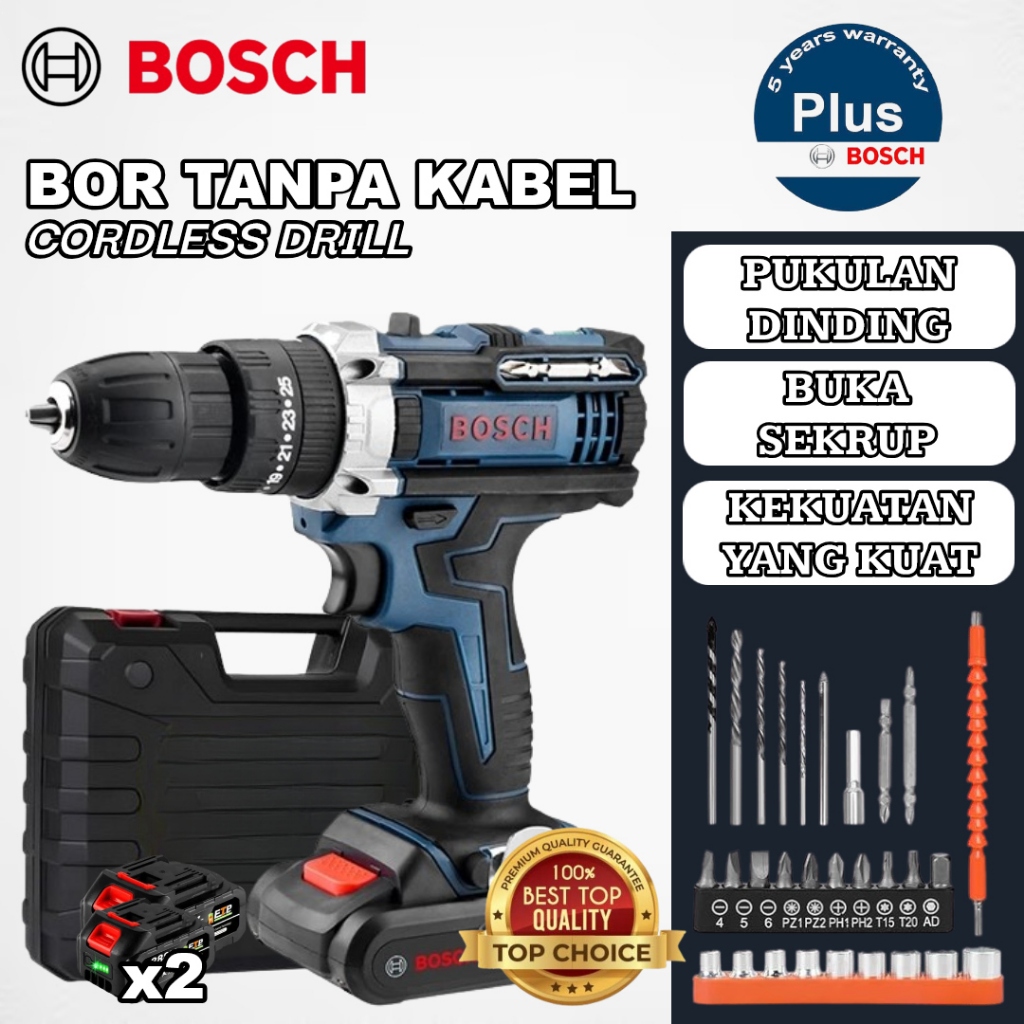 (Pengiriman Cepat) Bor Tanpa Kabel BOSCH 3-in-1 (Baru) Bor Tangan Tanpa Kabel 2 Baterai