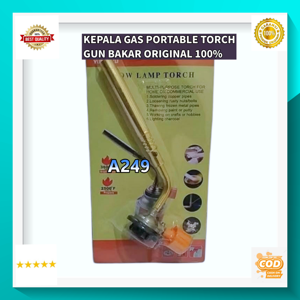 A249 ORI 100% KEPALA GAS PORTABLE TORCH GUN BAKAR las logam mematri H121 Kepala Blender Manual Blow 