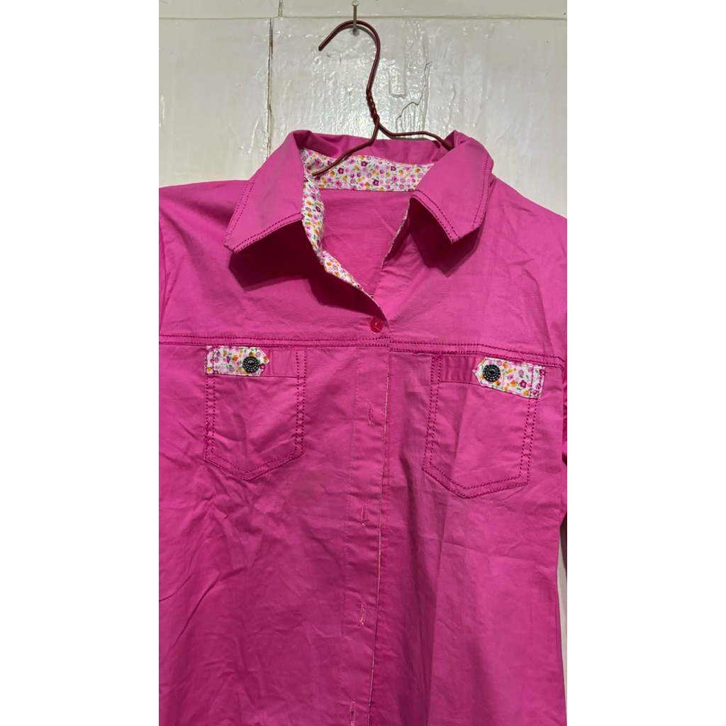 (Preloved ica) Kemeja Wanita Pink Fuchsia Lengan Panjang | Atasan Wanita