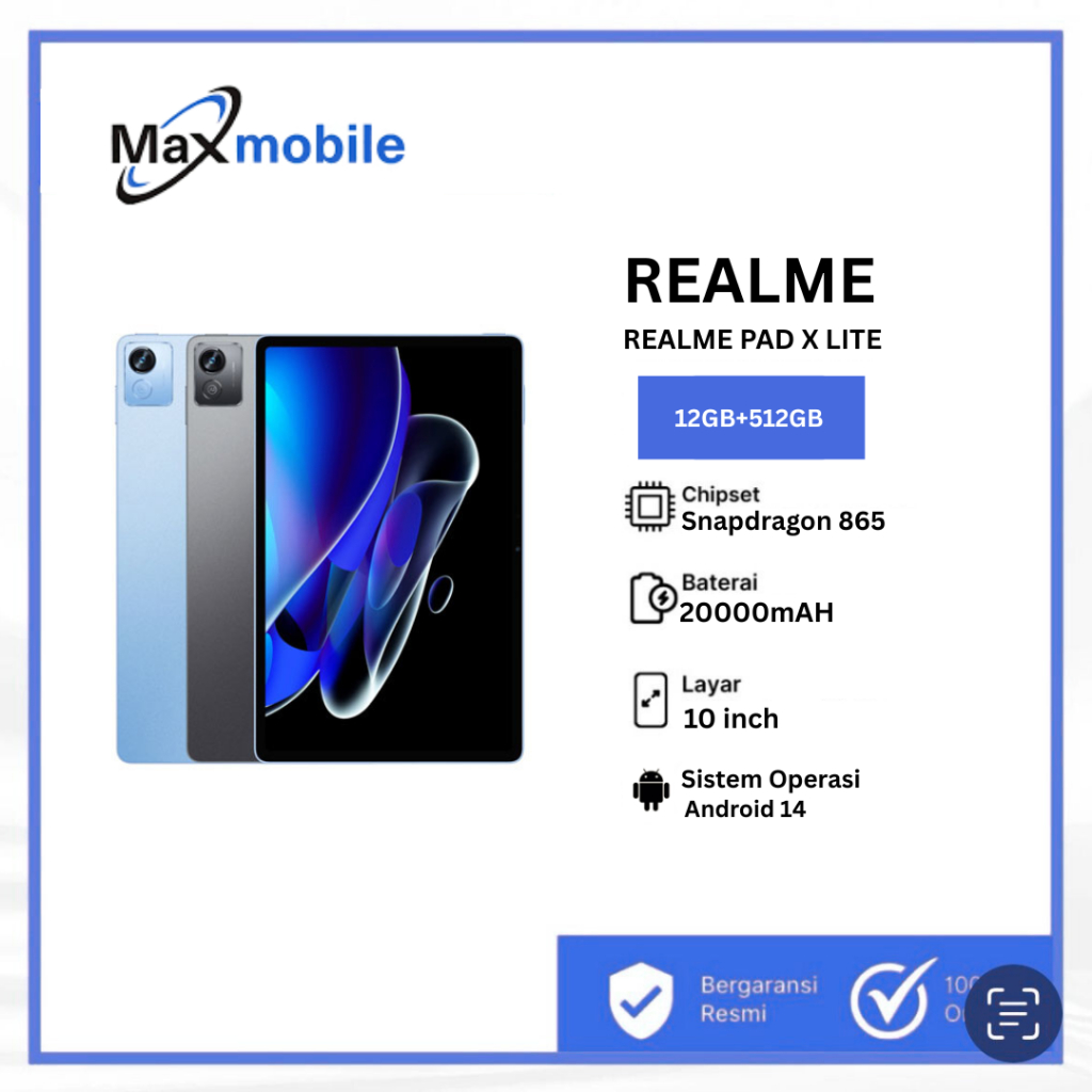 Realme Pad X Lite (12GB/512GB) 6.9mm Ultra Thin Design* Tablet | 10.4" IPS LCD 90Hz Display | Mediat