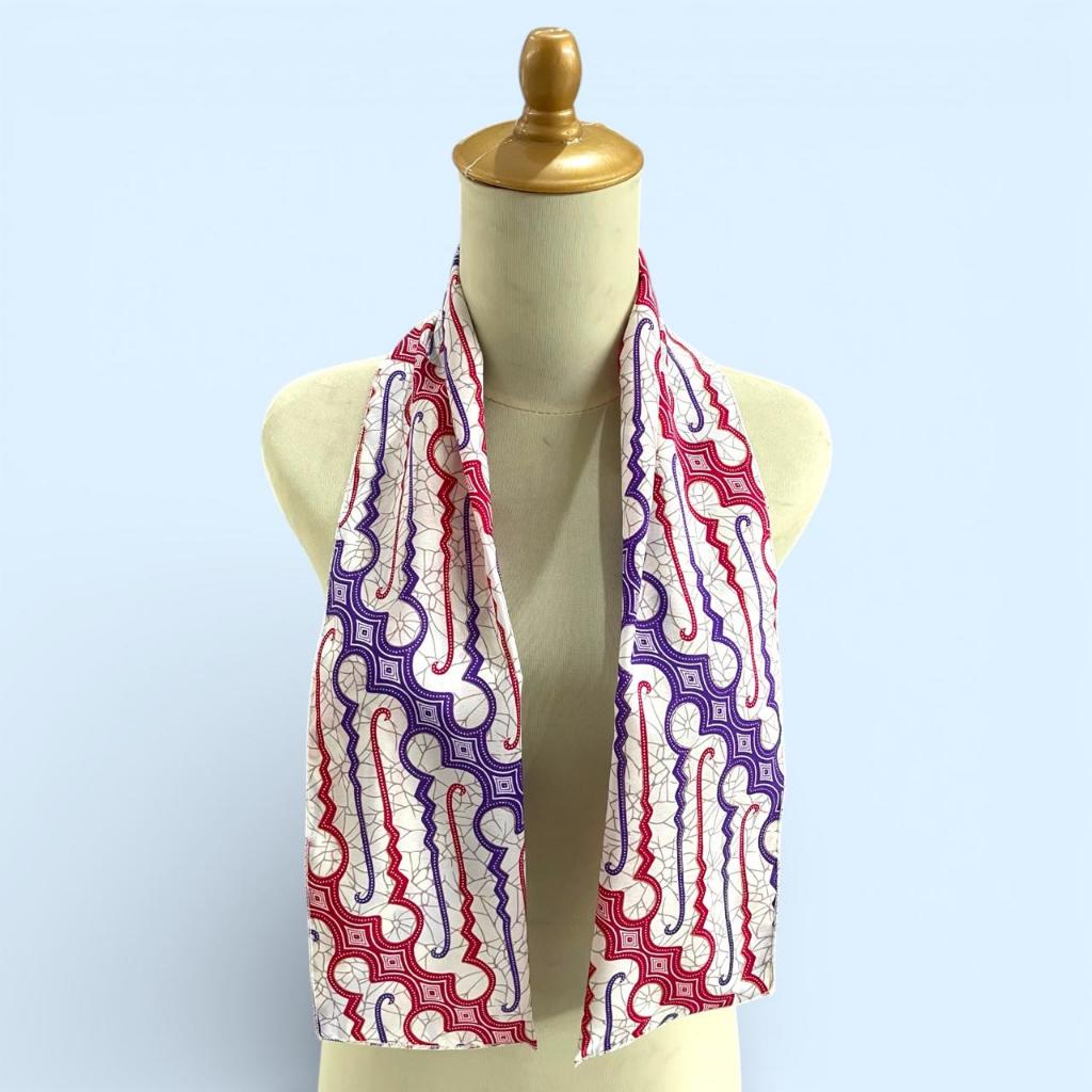 Syal Batik Garis Kombinasi merah Biru Asli Indonesia