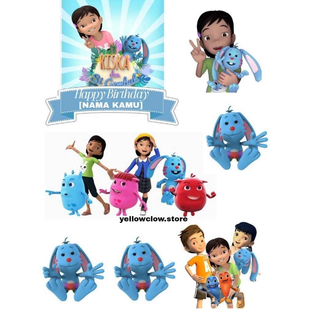 Topper Riska Dan Si Gembul/Topper Custom Nama Riska Dan Si Gembul/Topper Cake Riska Dan Si Gembul/HI