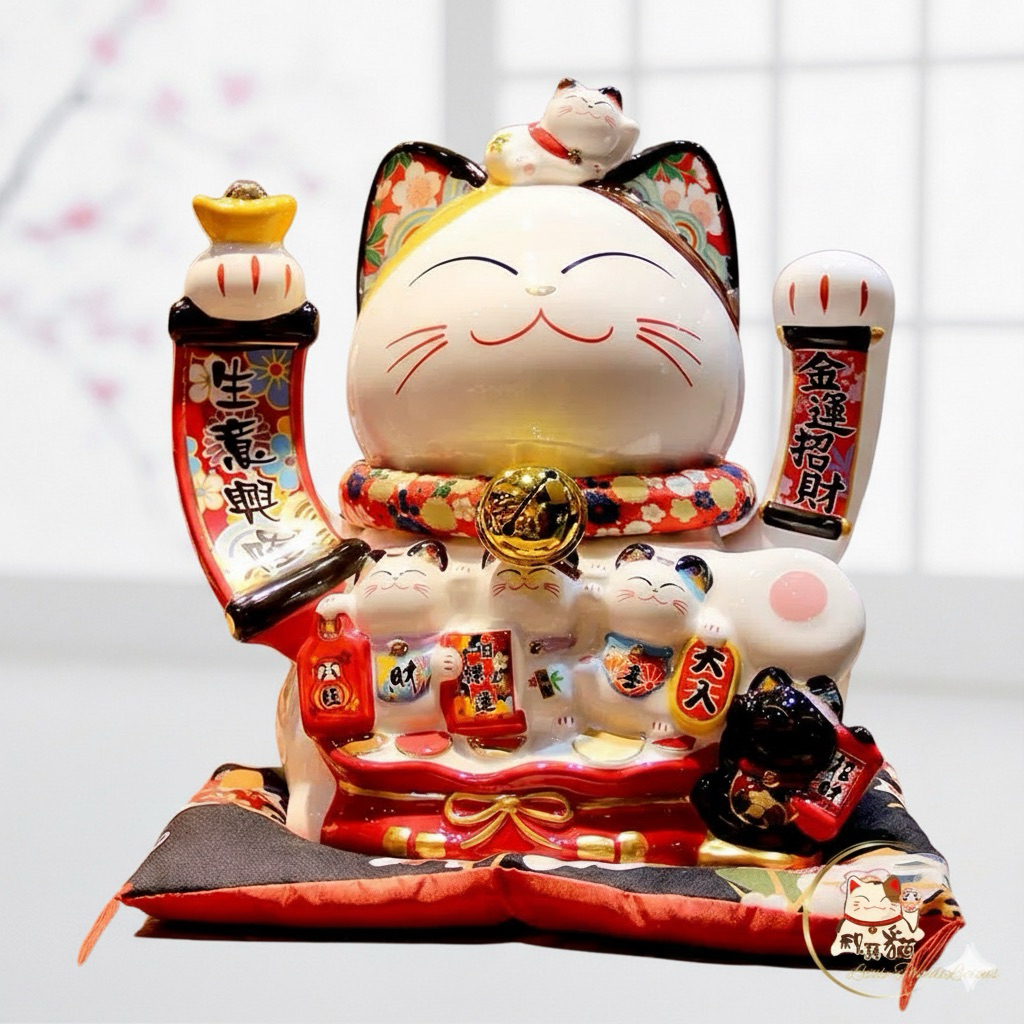 PATUNG MANEKI NEKO KERAMIK GERAK TANGAN/ KUCING HOKI/ PAJANGAN KUCING HOKI BESAR GERAK TANGAN