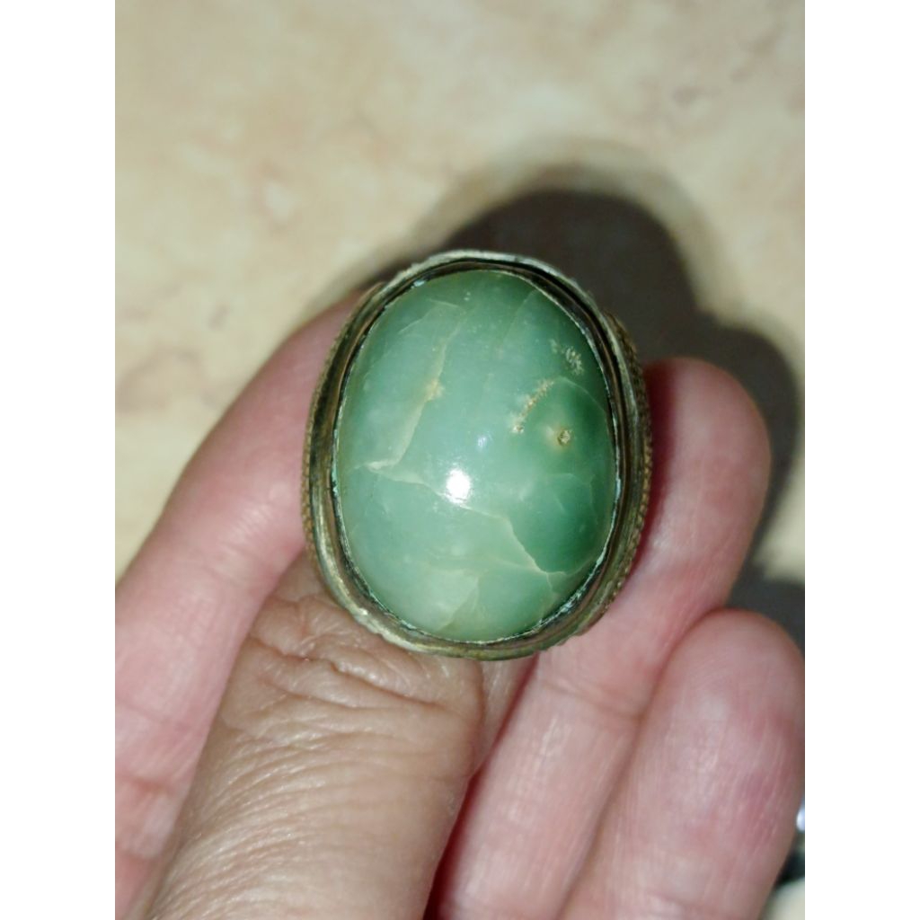 Cincin Akik Batu Alam Natural Giok Pandan Hijau Serat