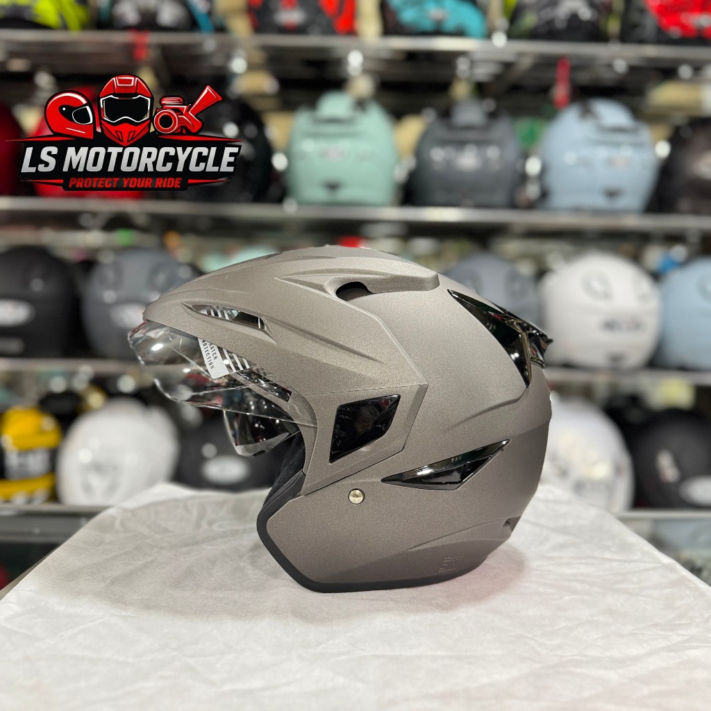 Helm Asca Premier Solid - Gunmetal Doff Double Visor Half Face Berkualitas SNI