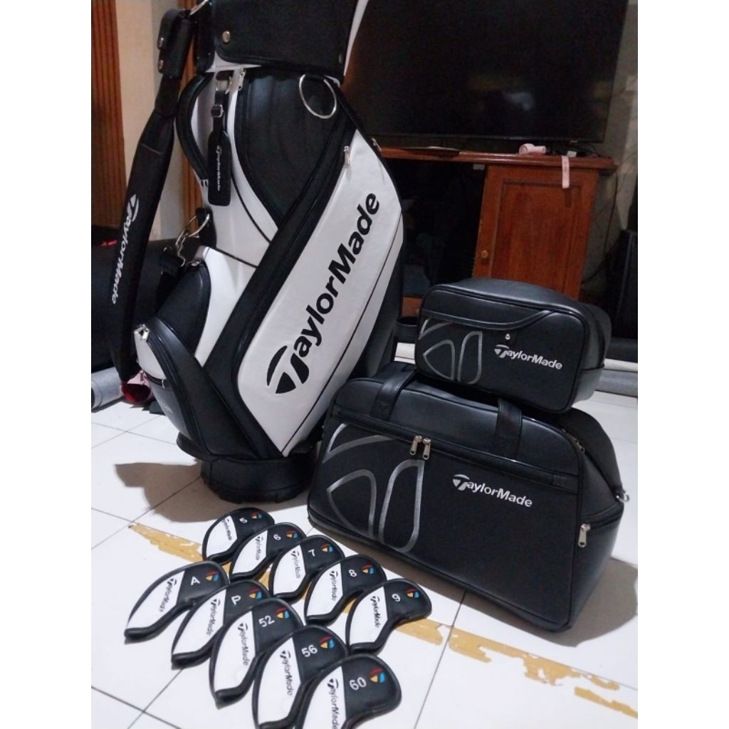 tas golf custom1set tas golf Taylor Made kulit asli Boston bag Ball bag