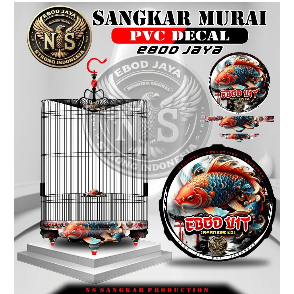 sticker decal sangkar burung murai Ebod jaya no2 motip ikan koi Ebod vit