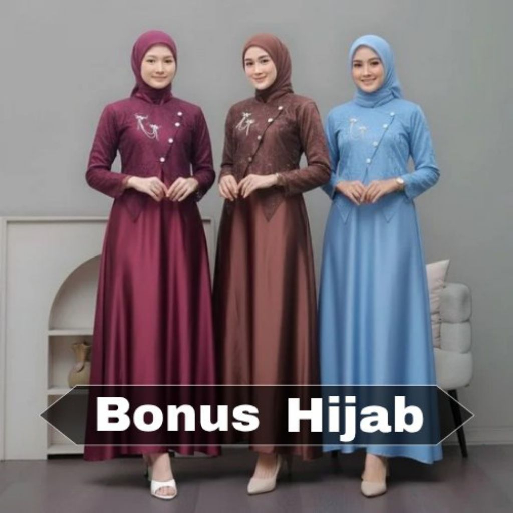 (BONUS HIJAB) SAHARA Gamis Lebaran Dress 2026 Janggan Busui Friendly Gaun Velvet Mix Brukat Premium 