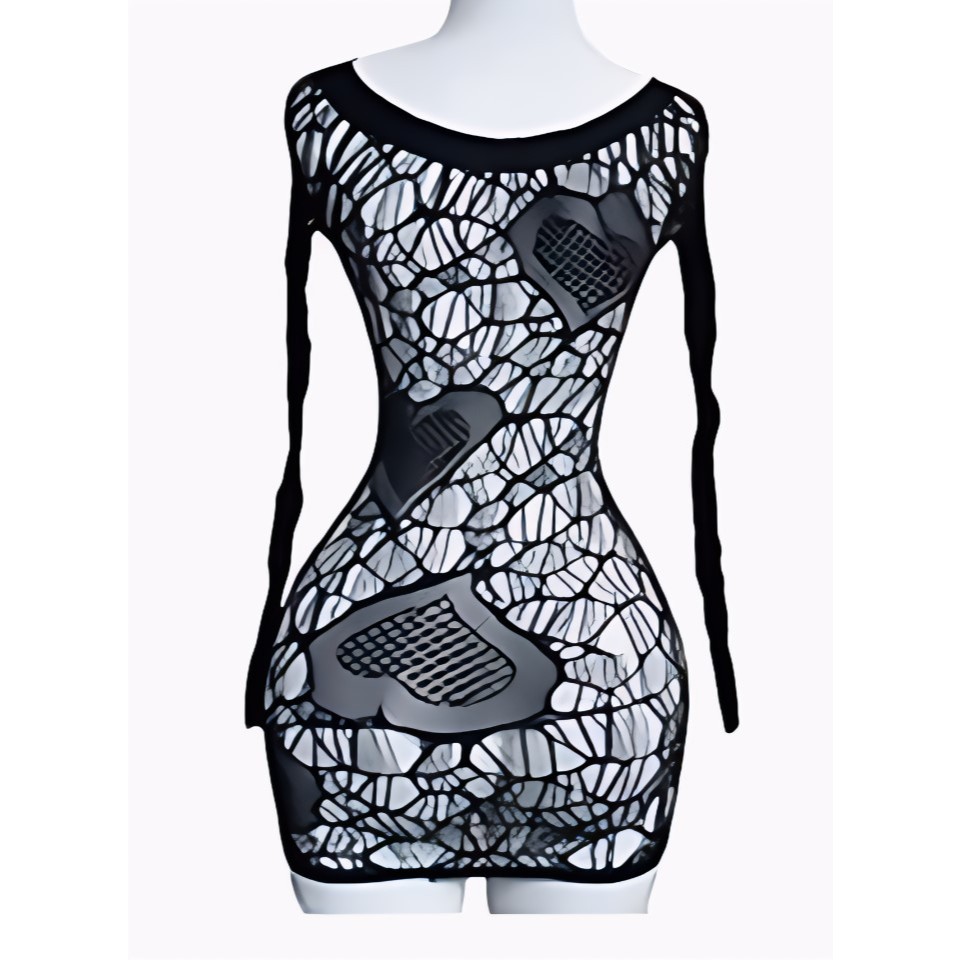 Jakarta Lingerie Hot Bodystocking JLK655 FULL HEART Sexy Baju Tidur Wanita Dewasa Transparan Small B