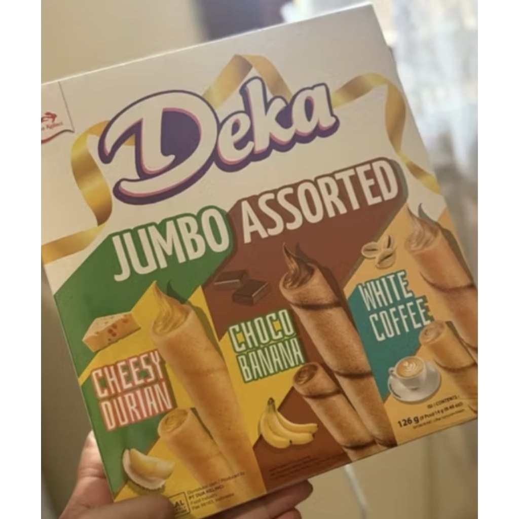 Deka 126 gr Jumbo Assorted Cheesy Durian Choco Banana White Coffe Wafer Roll
